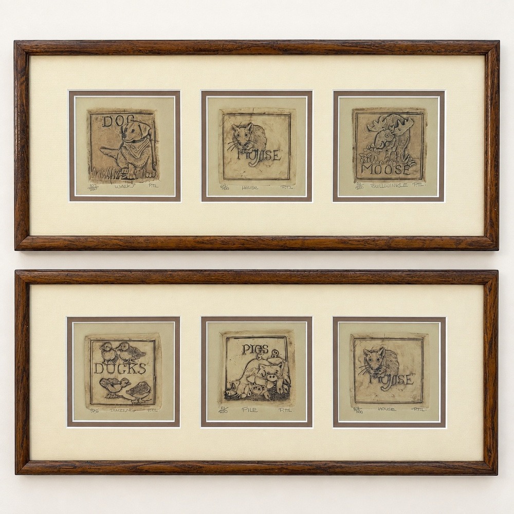Vintage Signed Animal Relief Framed Set Bill&Linda Neely Folk Art Limited Print
